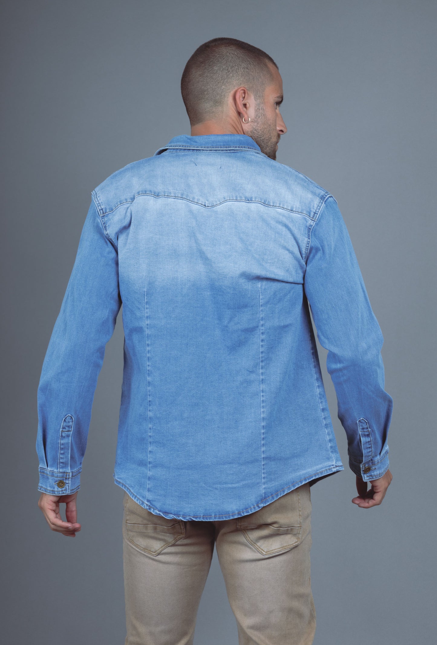 Chemise Jeans Manche Longue Bleu Clair