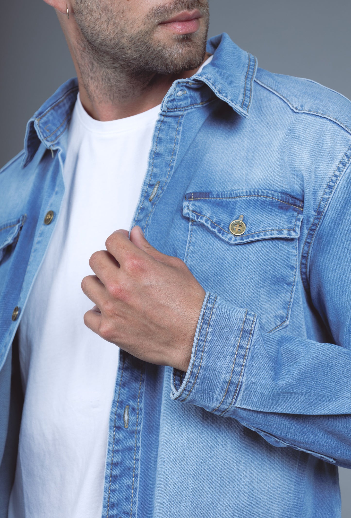 Chemise Jeans Manche Longue Bleu Clair