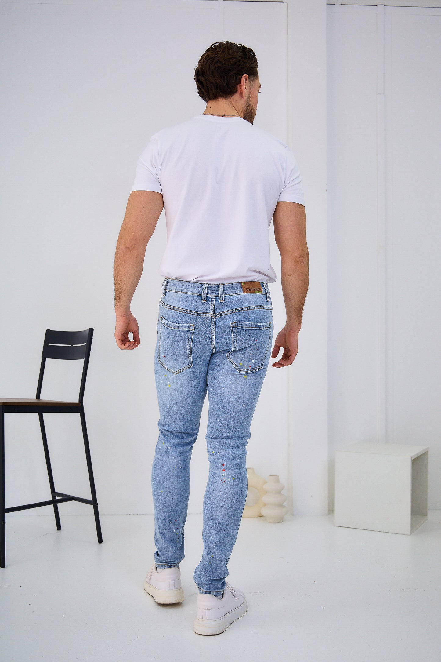 Jeans Denim Homme Déchiré Peinture avec crochet de corde orange C242