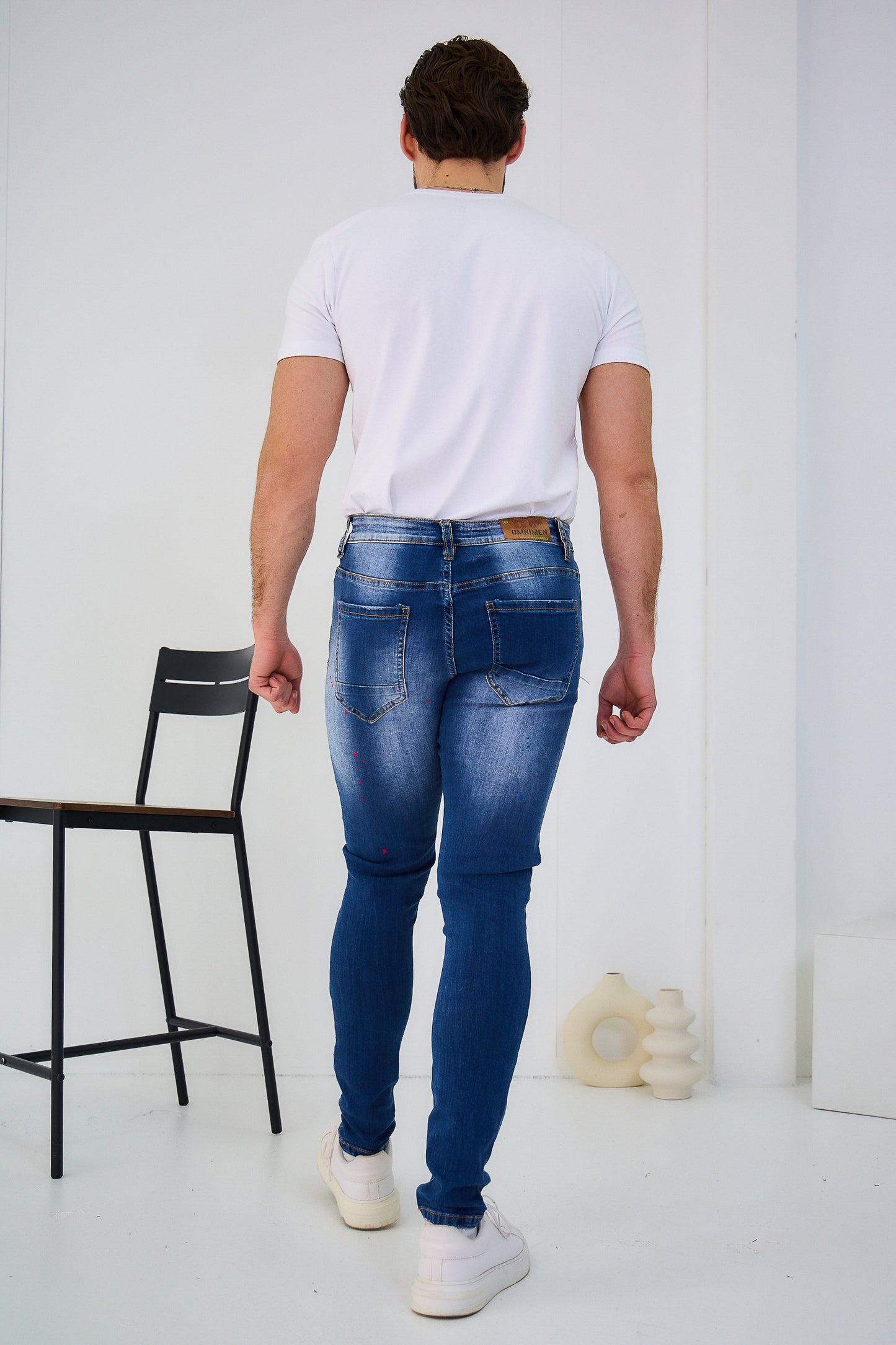 Jeans Denim Homme Déchiré Peinture C245