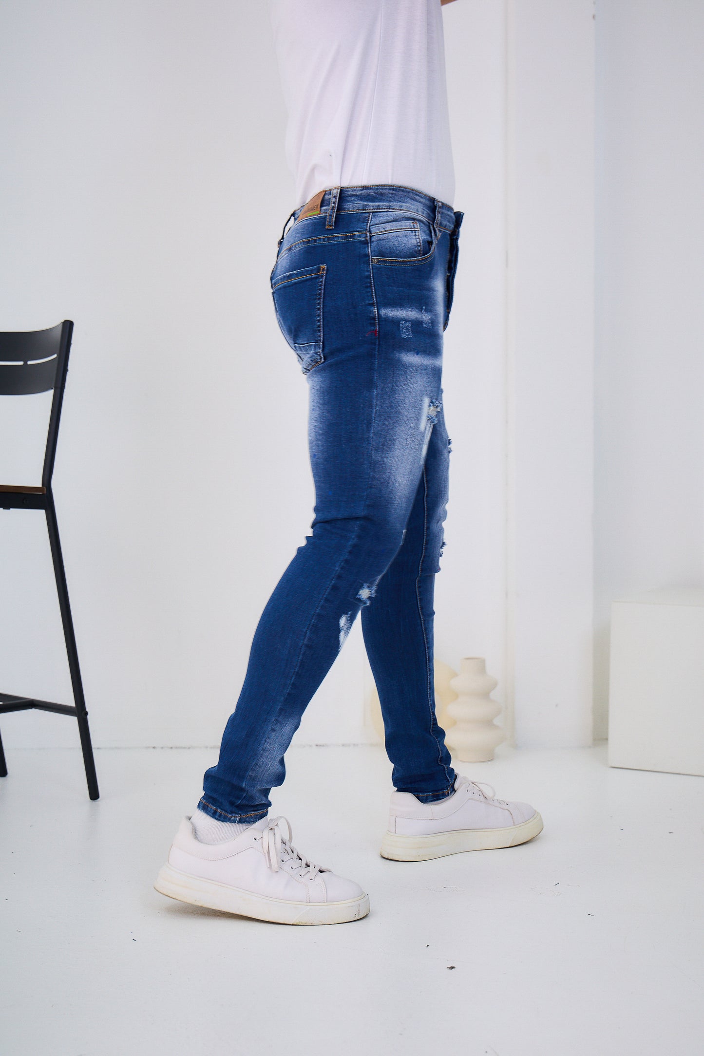 Jeans Denim Homme Déchiré Peinture C245