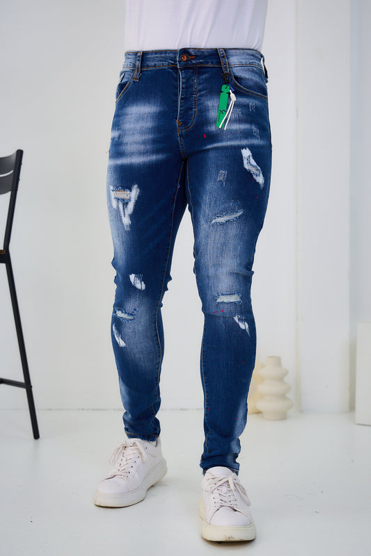 Jeans Denim Homme Déchiré Peinture C245