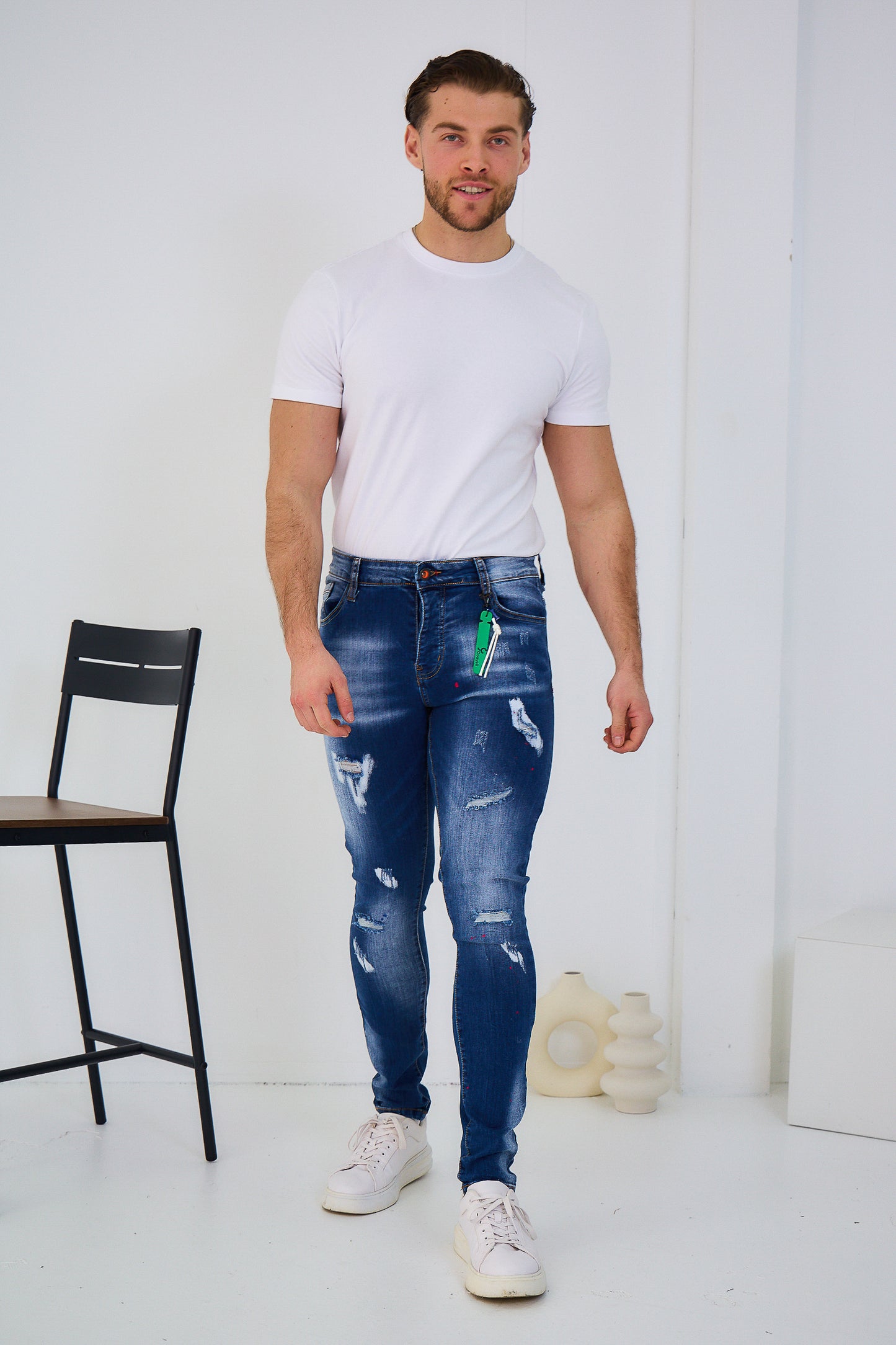 Jeans Denim Homme Déchiré Peinture C245