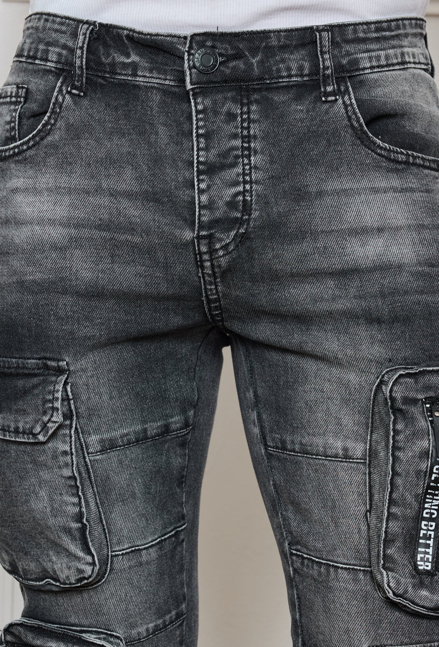 Pantalon Jeans Cargo Gris Délavé