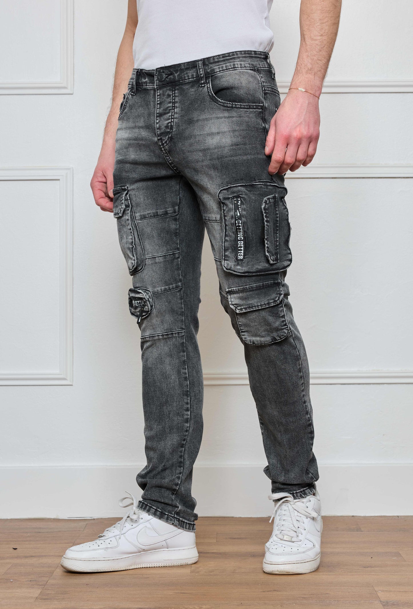 Pantalon Jeans Cargo Gris Délavé