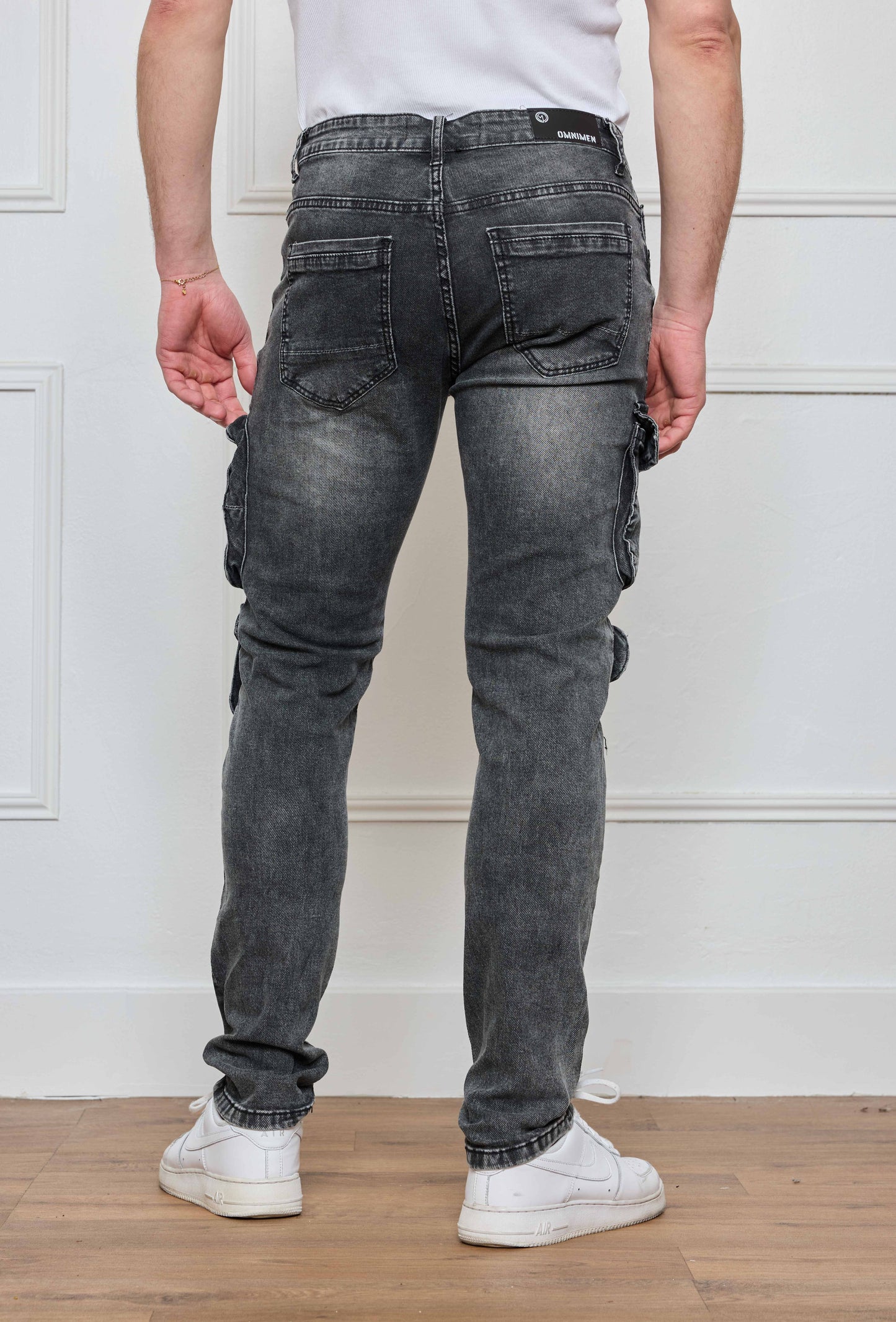 Pantalon Jeans Cargo Gris Délavé