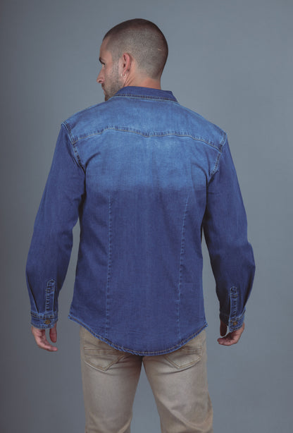 Chemise Jeans Manche Longue Bleu Brut