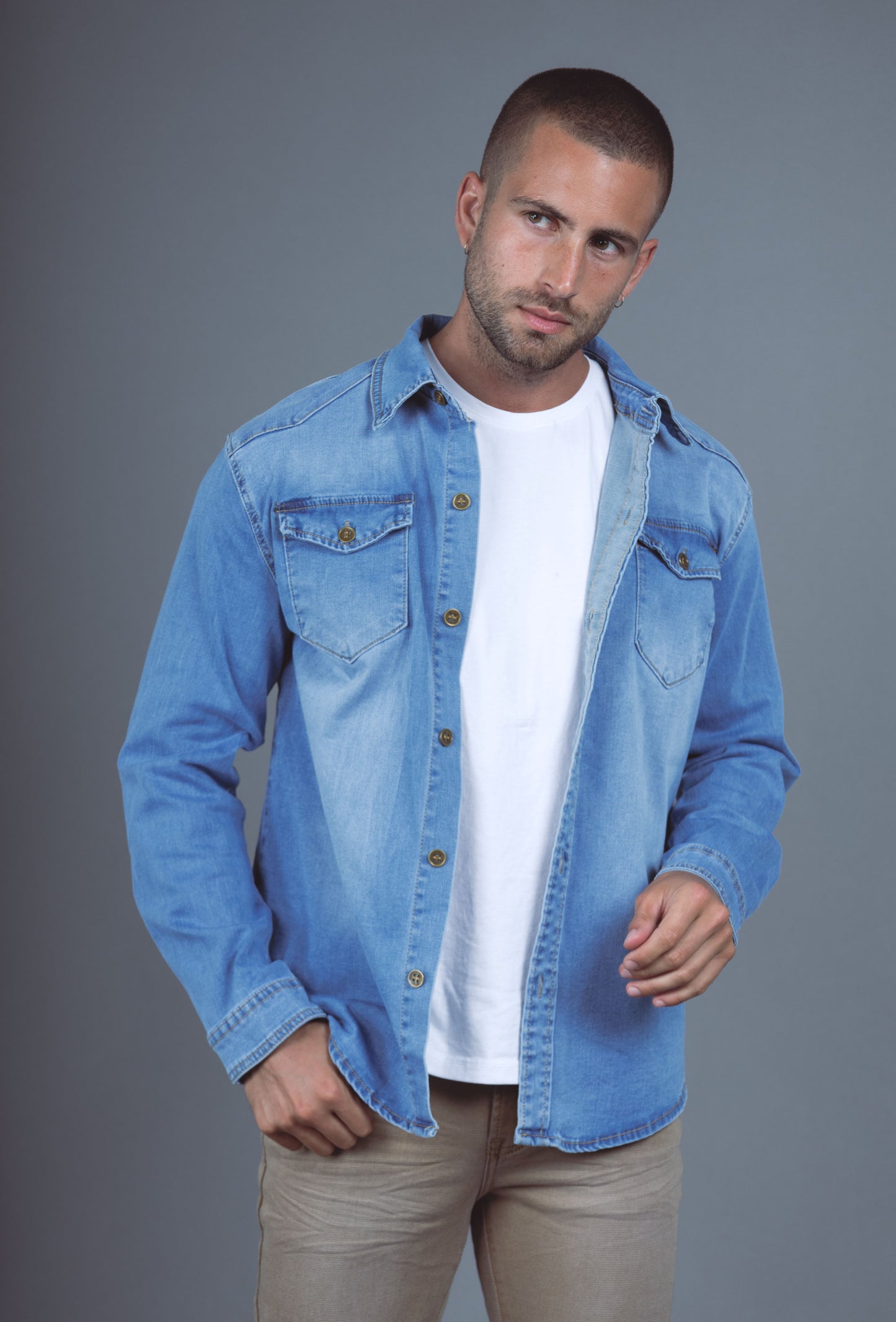 Chemise Jeans Manche Longue Bleu Clair