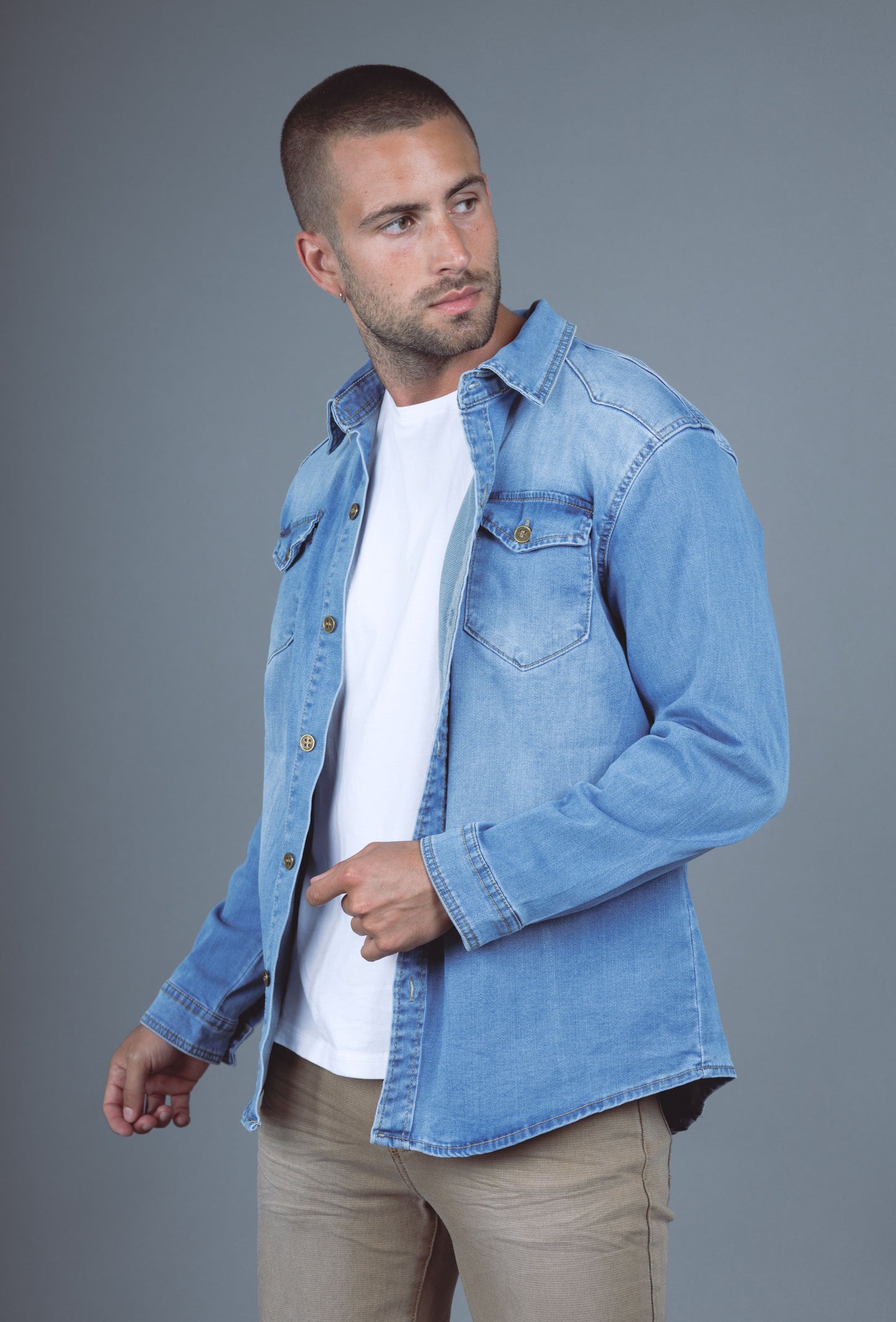 Chemise Jeans Manche Longue Bleu Clair