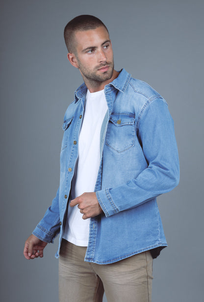 Chemise Jeans Manche Longue Bleu Clair