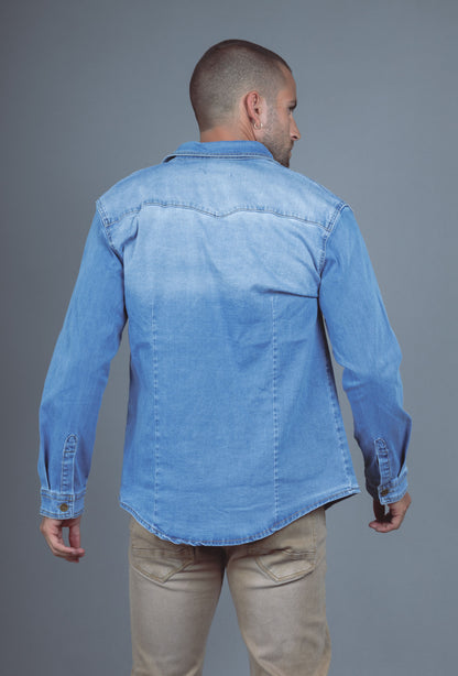 Chemise Jeans Manche Longue Bleu Clair