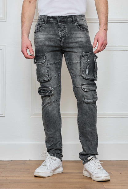 Pantalon Jeans  Cargo Gris Délavé