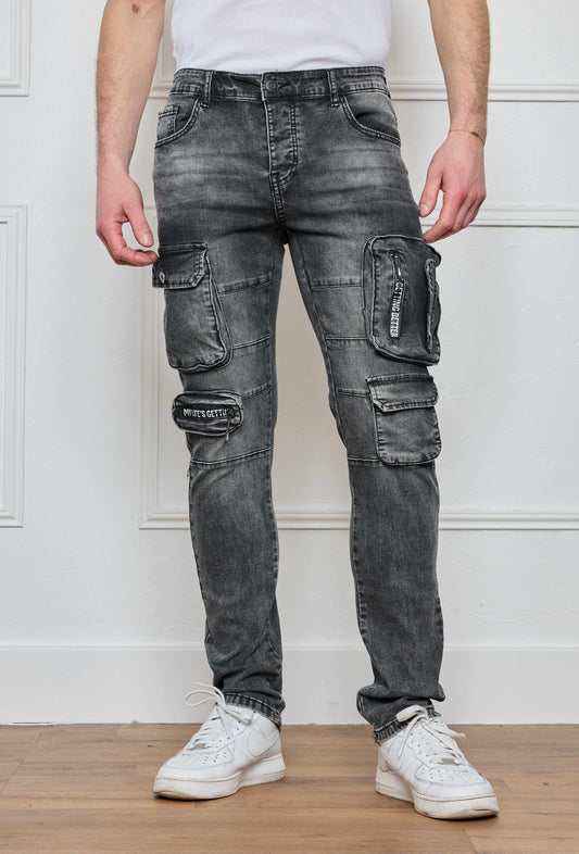 Pantalon Jeans  Cargo Gris Délavé