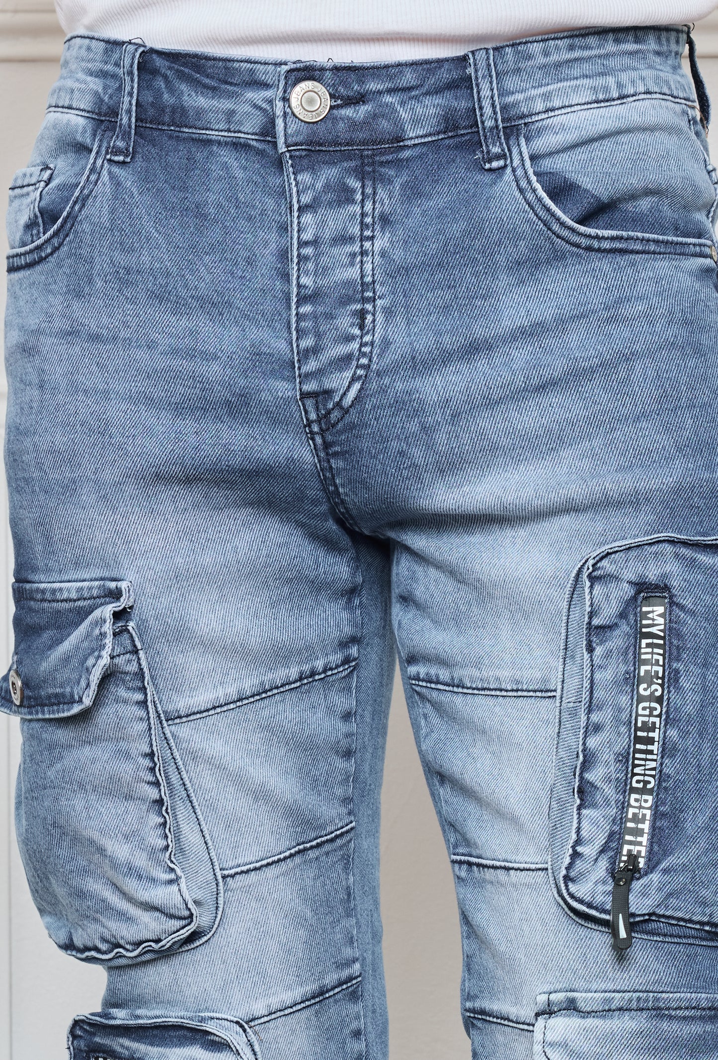 Pantalon Jeans  Cargo Bleu Denim