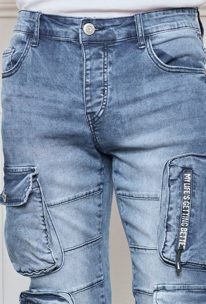 Pantalon Jeans  Cargo Bleu Denim