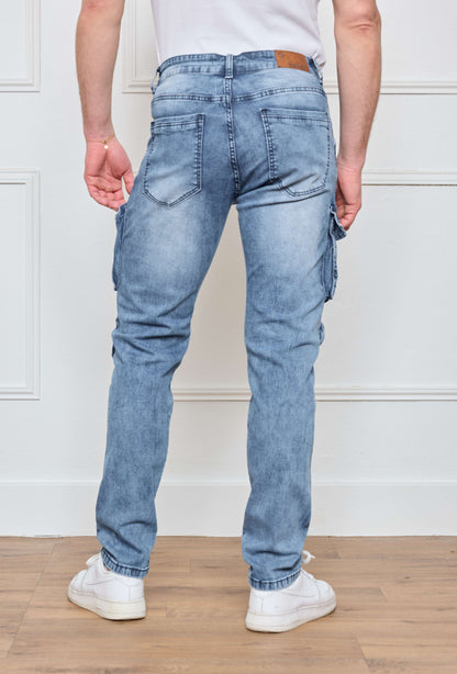 Pantalon Jeans  Cargo Bleu Denim