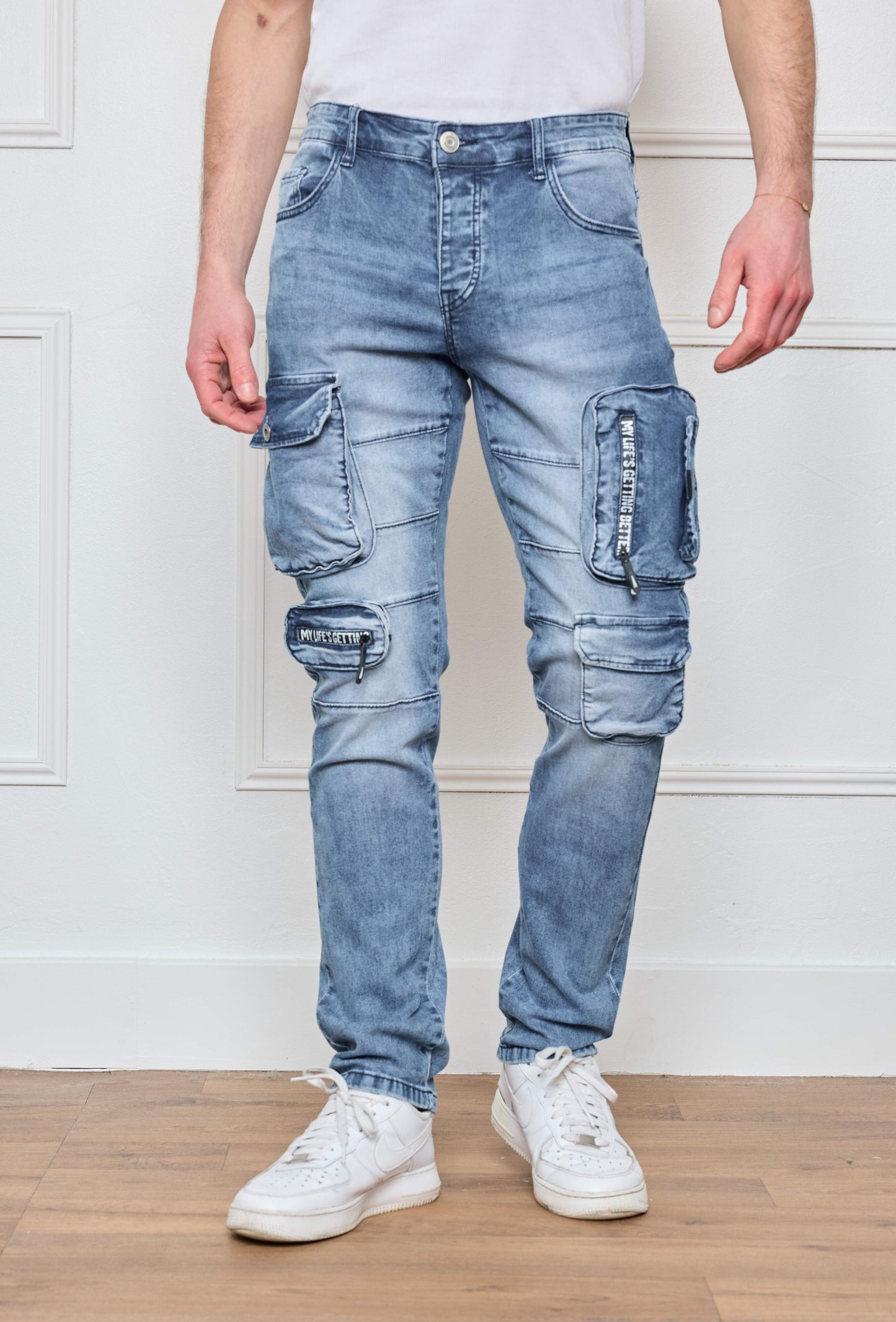 Pantalon Jeans  Cargo Bleu Denim