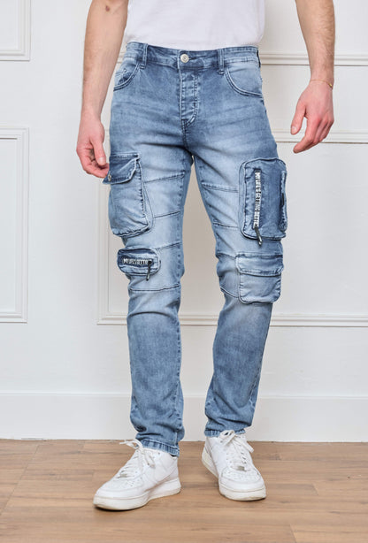 Pantalon Jeans  Cargo Bleu Denim