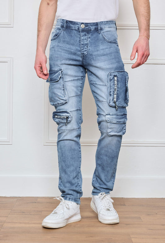 Pantalon Jeans  Cargo Bleu Denim