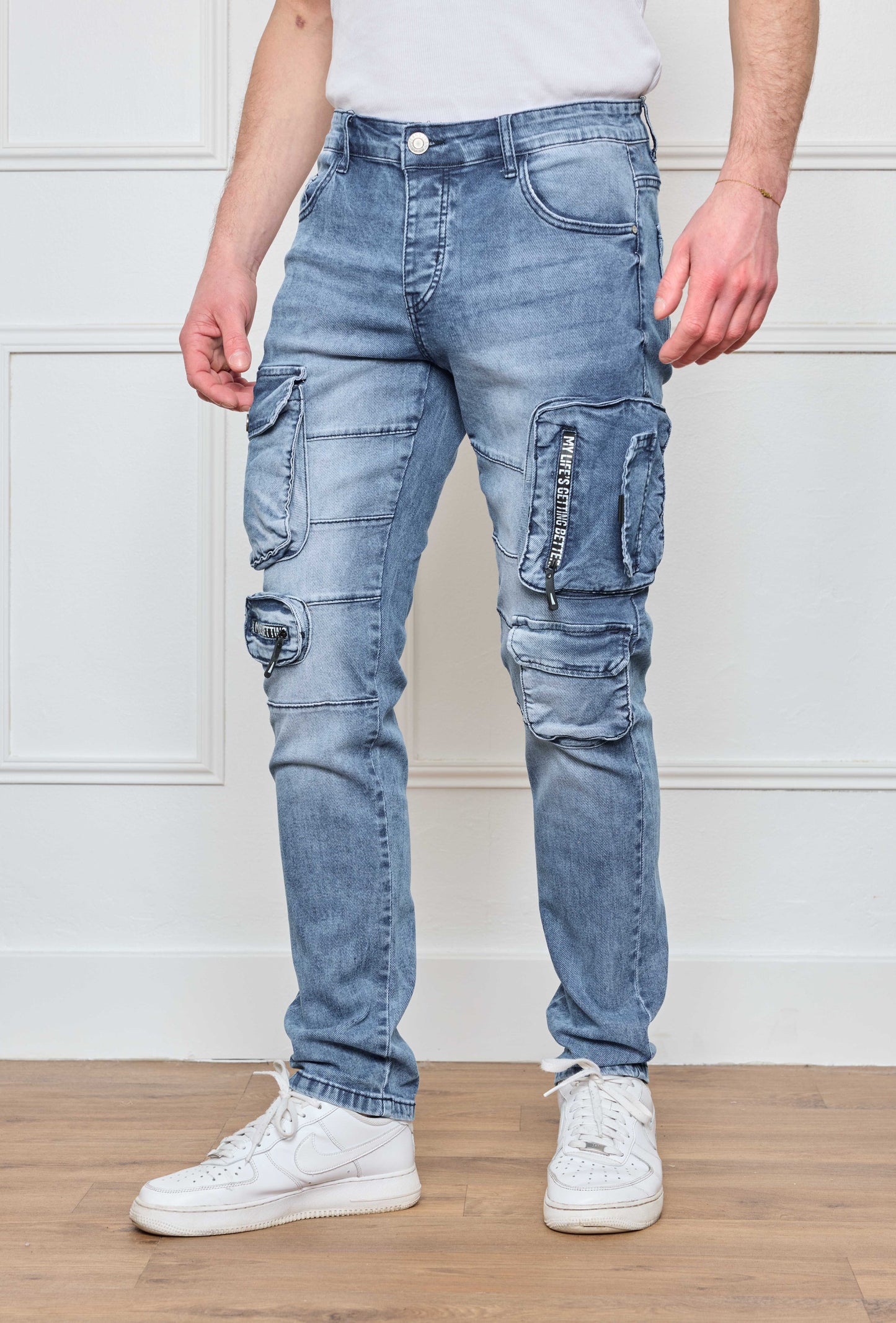 Pantalon Jeans  Cargo Bleu Denim
