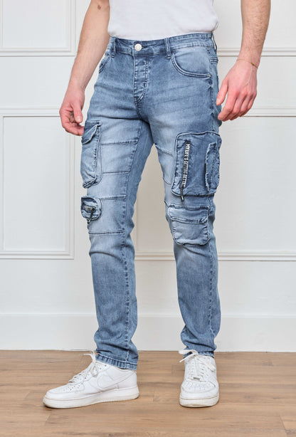 Pantalon Jeans  Cargo Bleu Denim